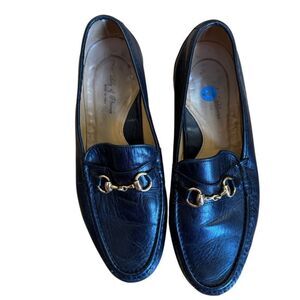 Vero Cuoio Men's Black Leather Loafer Shoes w/ Gold Buckle Made In Italy Size 11